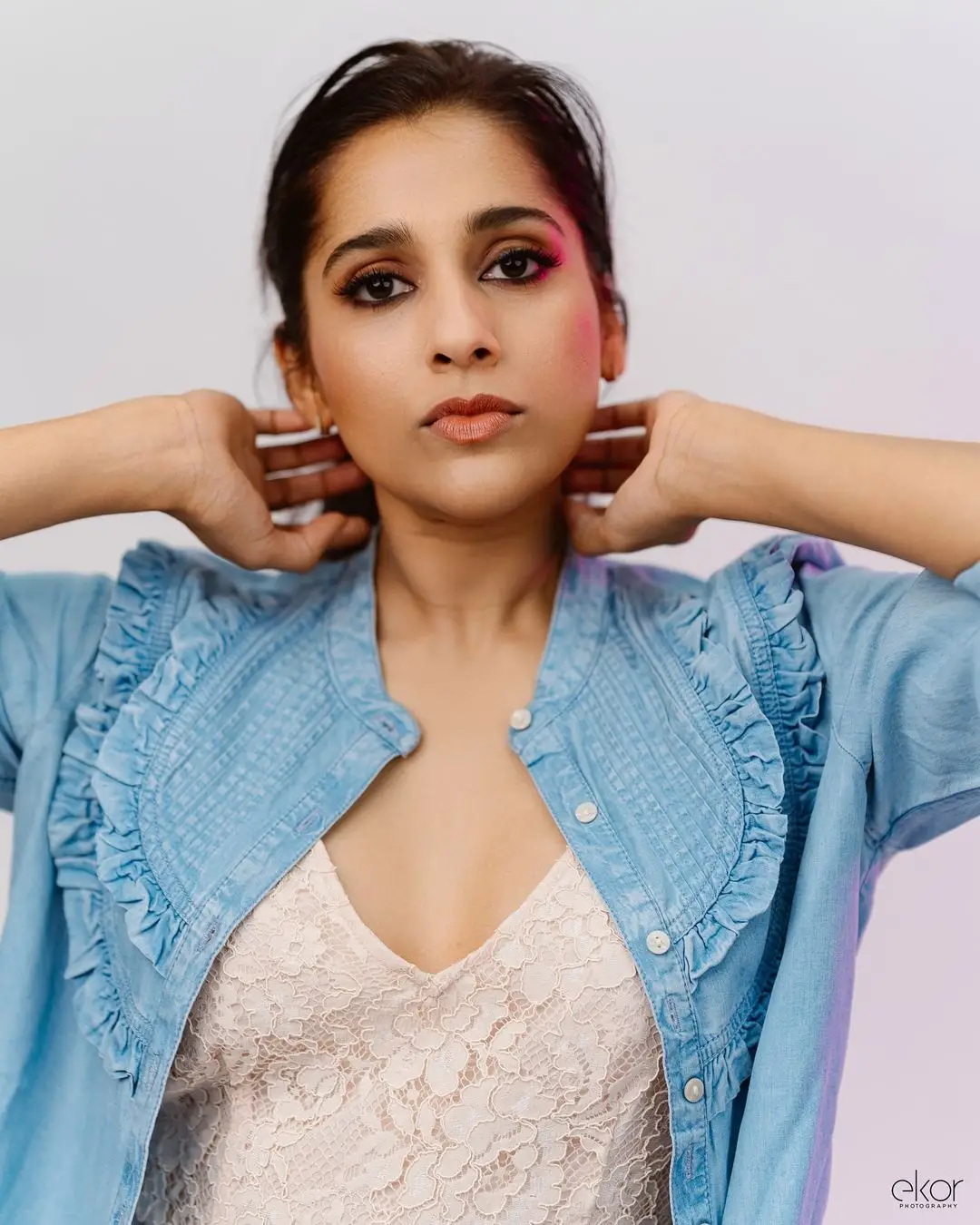 South Indian TV Actress Rashmi Gautam In Pink Gown Blue Coat